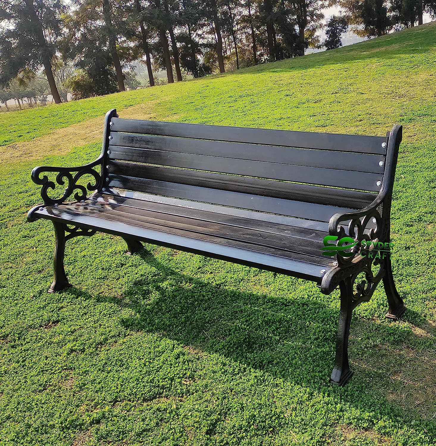 TRADE CRAFT Royal Cast Iron Metalic 3 Seater Metal Bench for Garden Bench for Indoor & Outdoor Park Patio Bench Living Room Terrace Balcony (Black)