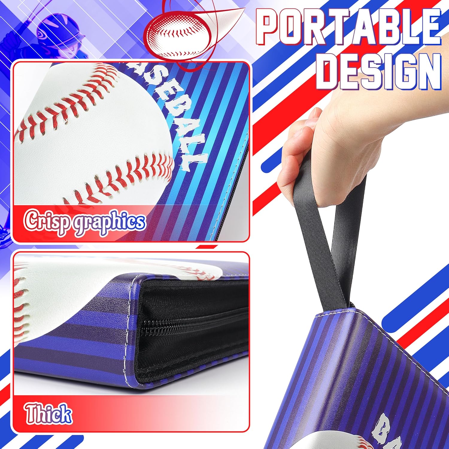 ZAIONE 4-Pocket Baseball Card Binder: Portable 440 Pockets Trading Cards Album for Teens Boys - Zipper Card Holder Binder with Removable Sleeves for 2025 Design Gift