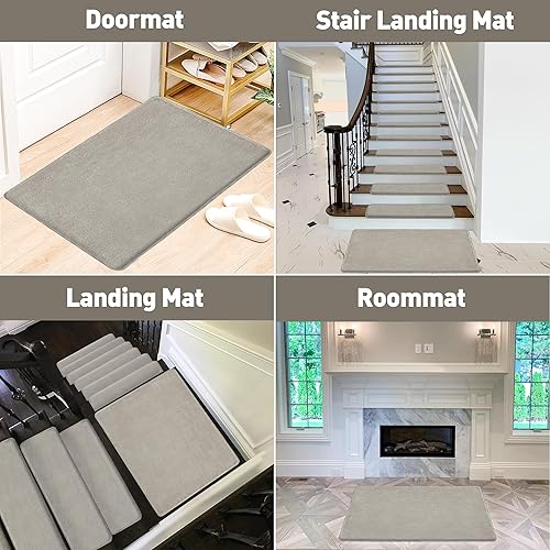 Miniatura 19 de PURE ERA Alfombra de aterrizaje para escaleras, ultra felpa, suave, antideslizante, resistente a la cinta, sin cinta, alfombra de baño, lavable