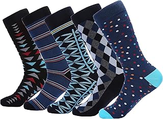 Marino Mens Patterned Dress Socks, Colorful Fun Socks, Fashion Cotton Socks - 5 Pack - Conventional Design Dress Socks