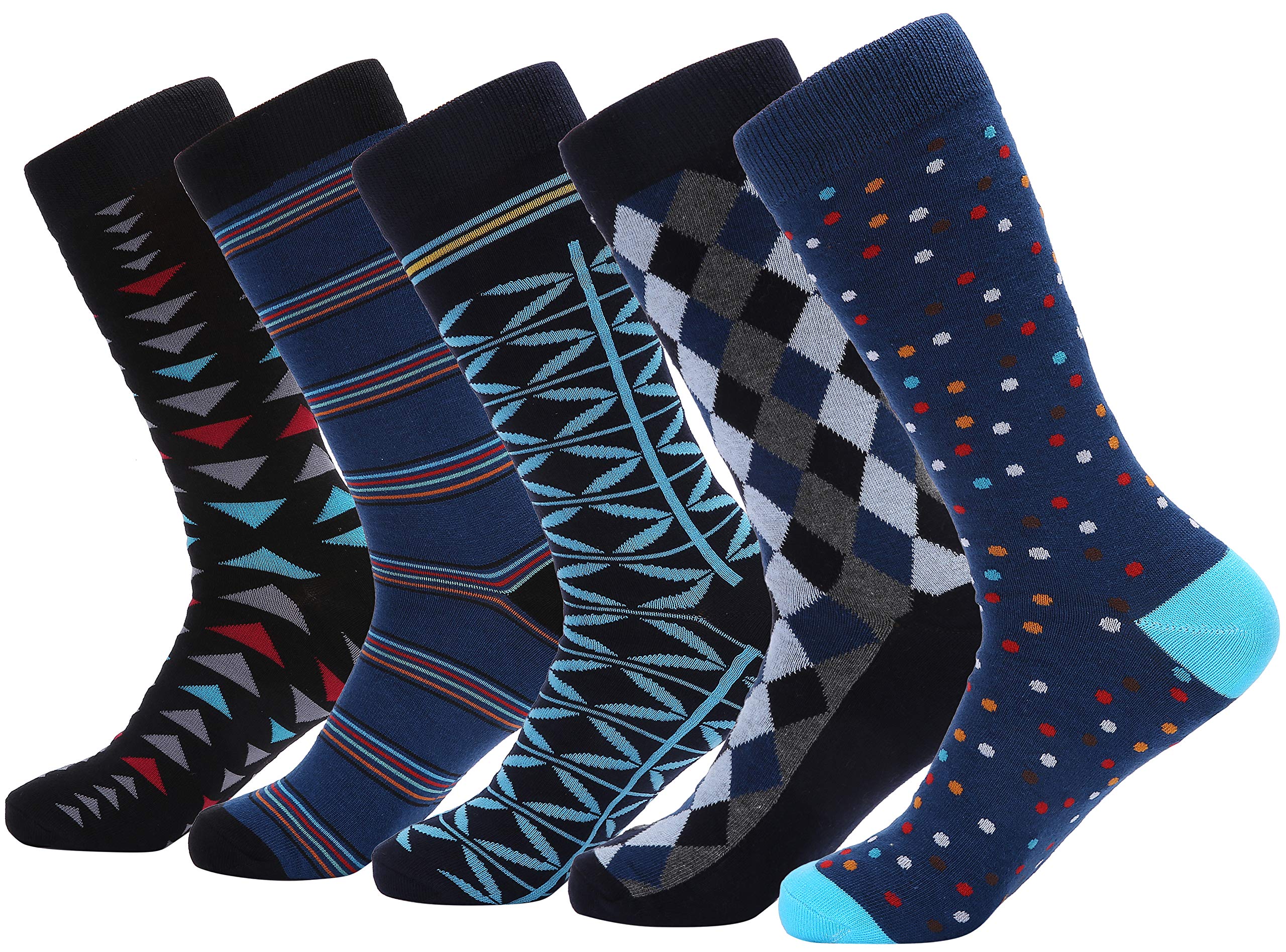 Marino Mens Patterned Dress Socks, Colorful Fun Socks, Fashion Cotton Socks - 5 Pack - Conventional Design Dress Socks
