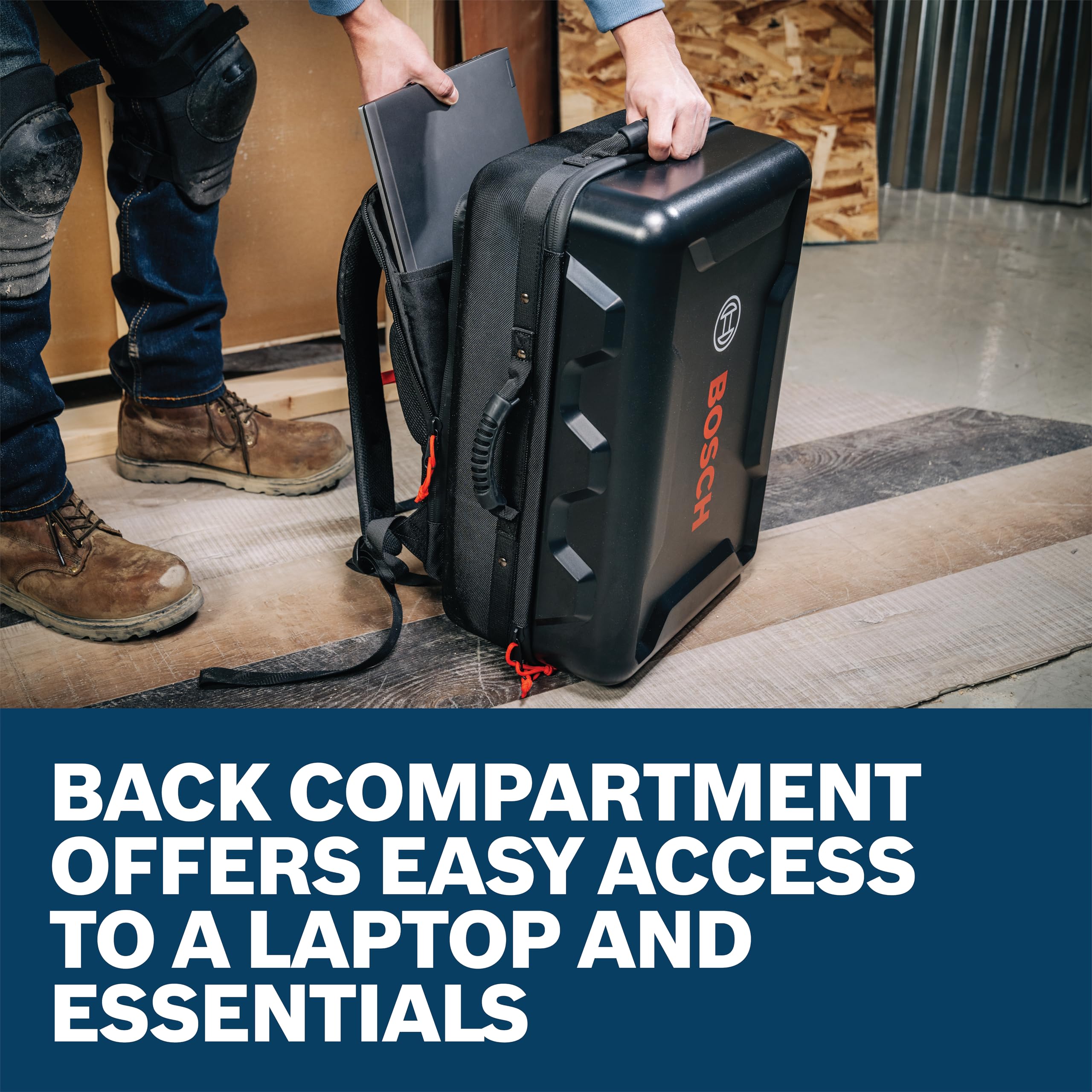 BOSCH GBP21-17 Rotations-Laser-/Werkzeug-Rucksack – robuste, blasgeformte Schale, anpassbare Schaumstoff-Innenseite, gepolsterte Rückseite, Laptopfach, wasserdichter Reißverschluss