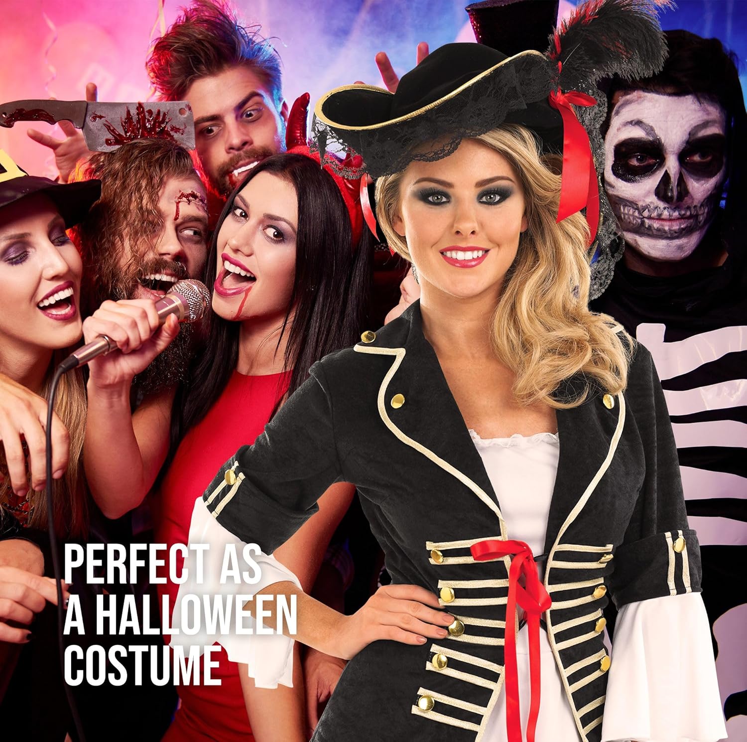 fun shack Pirate Costume Women's Deluxe Buccaneer Outfit with Corset Jacket, Dress, Hat - Image 5