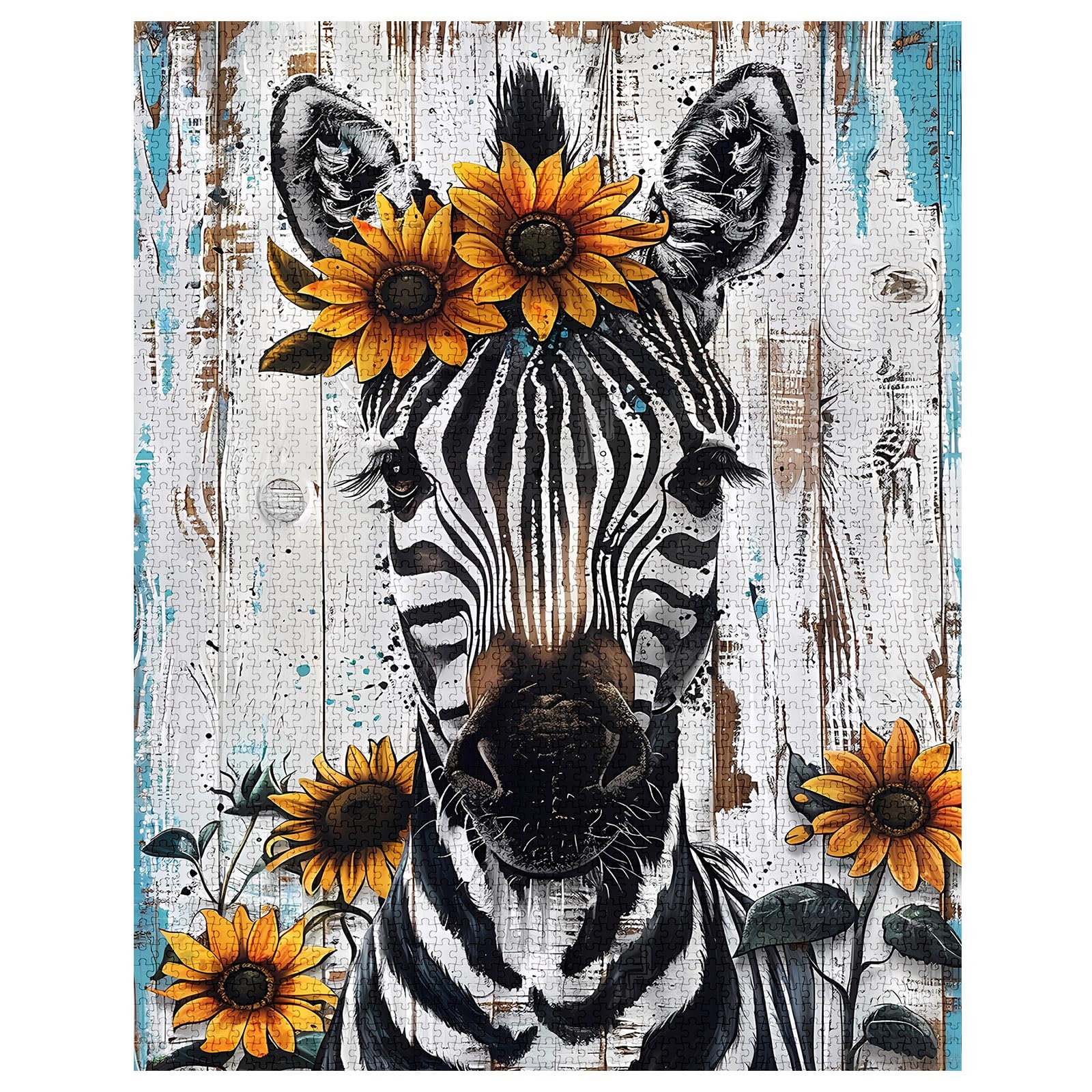1000 Piece Jigsaw Puzzles for Adults Zebra Painting Jigsaw Puzzle Zebra Sunflower Crown Puzzles for Challenging Family Activity Game Animal Art DIY Puzzle Wall Decor Retro Gifts(Colorful) - Image 4