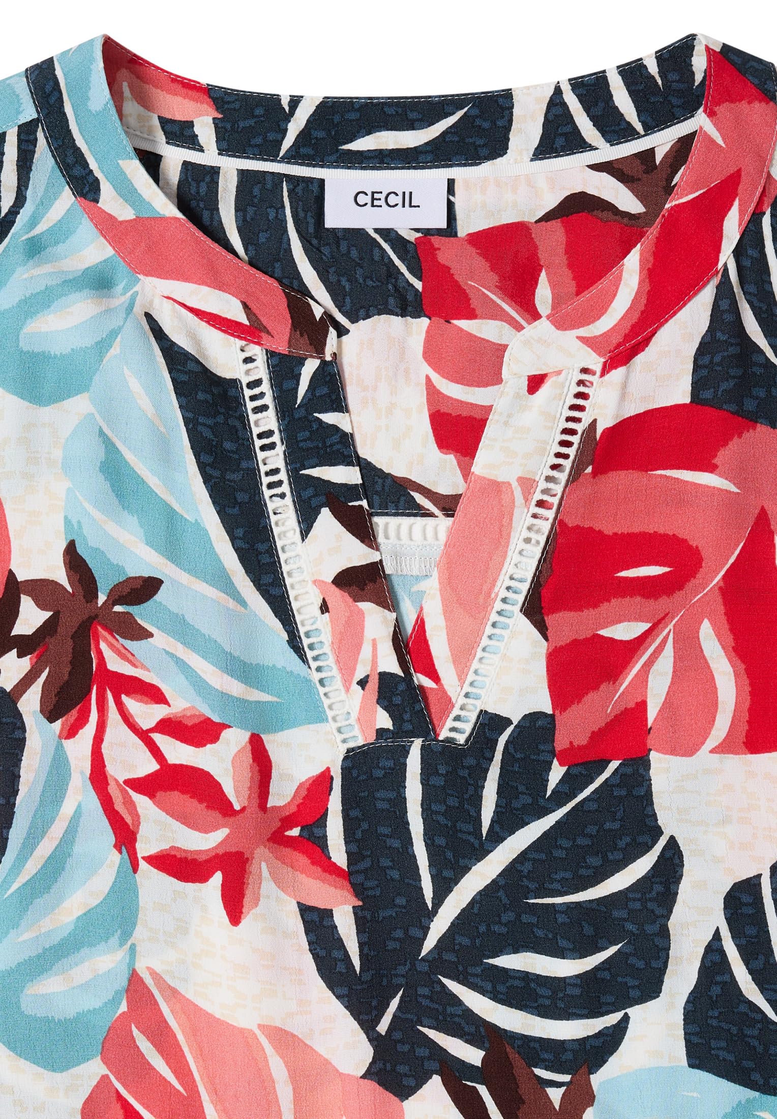 Cecil Damen 1409363 Midikleid mit Split Neck und Print (1er Pack)