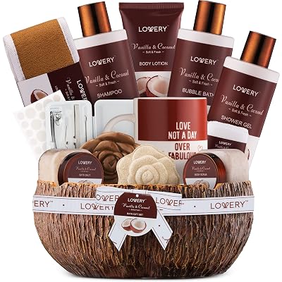 Christmas Mens Gifts, Coconut Bath Gift Set & Shower Gift Basket, Gifts for Dad, 20pc Spa Kit for Men. Personal Self Care Kit, Dad Birthday Gift, Best Office Gifts with Mug, Bath Bomb, Lotion & More