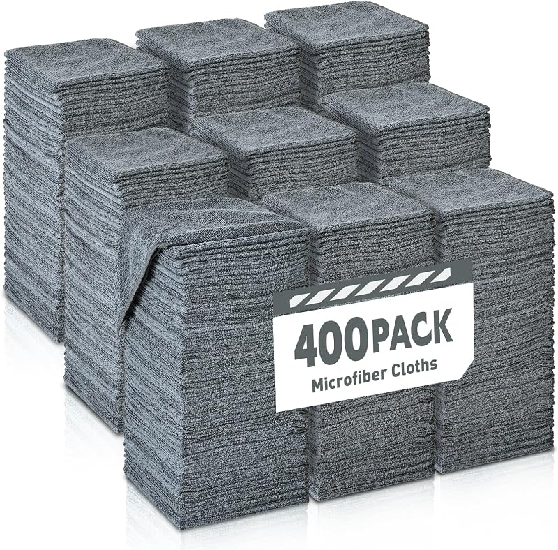 Gray Microfiber Cleaning Cloths Bulk Pack-400 Pack, Microfiber Towels Bulk | Towels for Cars, Cleaning Rags, Gray (12x12 inches)