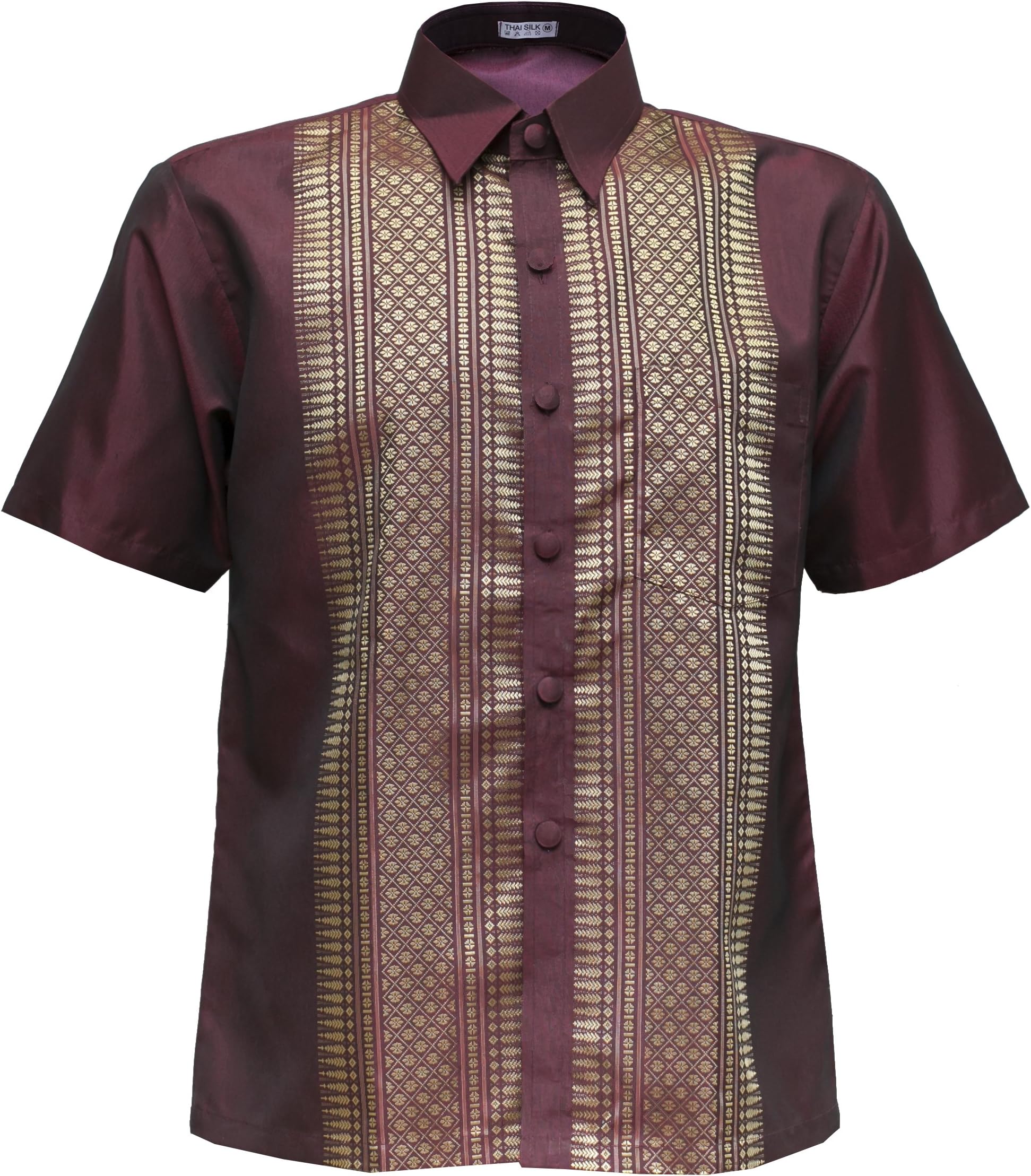 Men's Shirt Short Sleeve Thai Silk Traditional Straight Collar