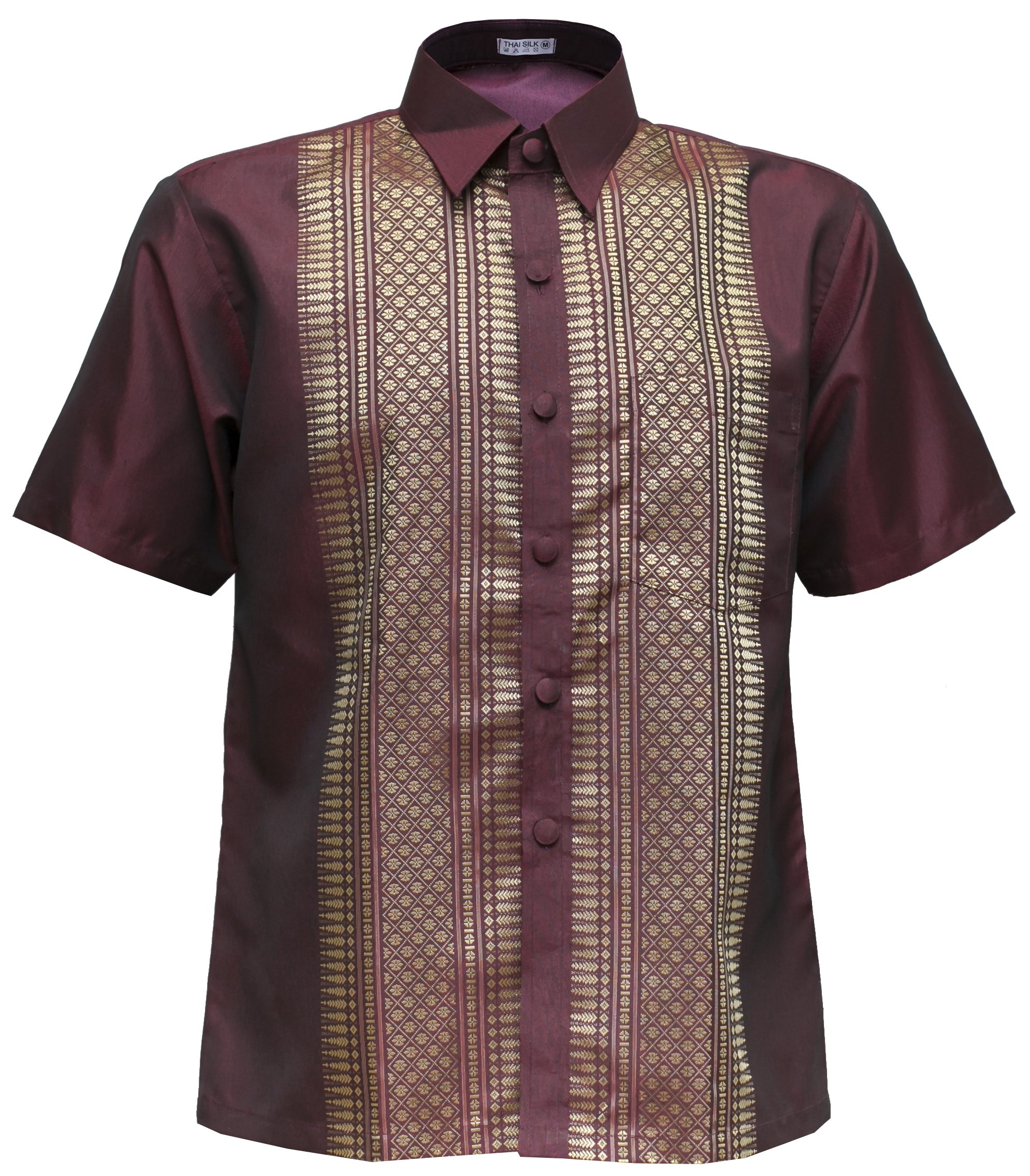 navasilkMen's Shirt Short Sleeve Thai Silk Traditional Straight Collar