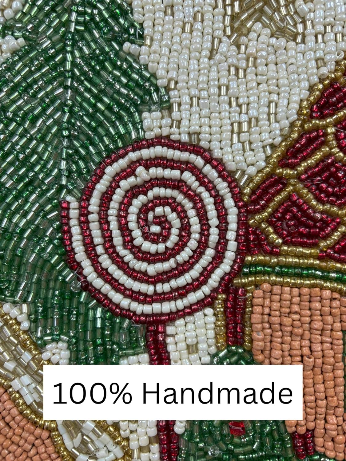 Gingerbread House Christmas Beaded Table Runner - Luxury Gift Table Decoration in Christmas Tree, Gingerbread Man, Candy Cane, Candy Tree, Winter Wonderland, Church - 36 inches Long 100% Handmade