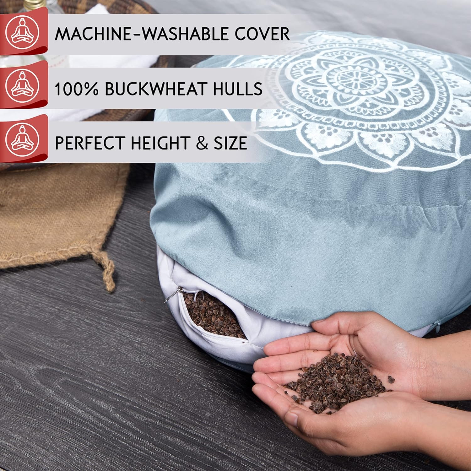 Florensi Yoga & Meditation Bundle | Pale Blue Meditation Cushion & Light Blue Yoga Bolster : Sports & Outdoors