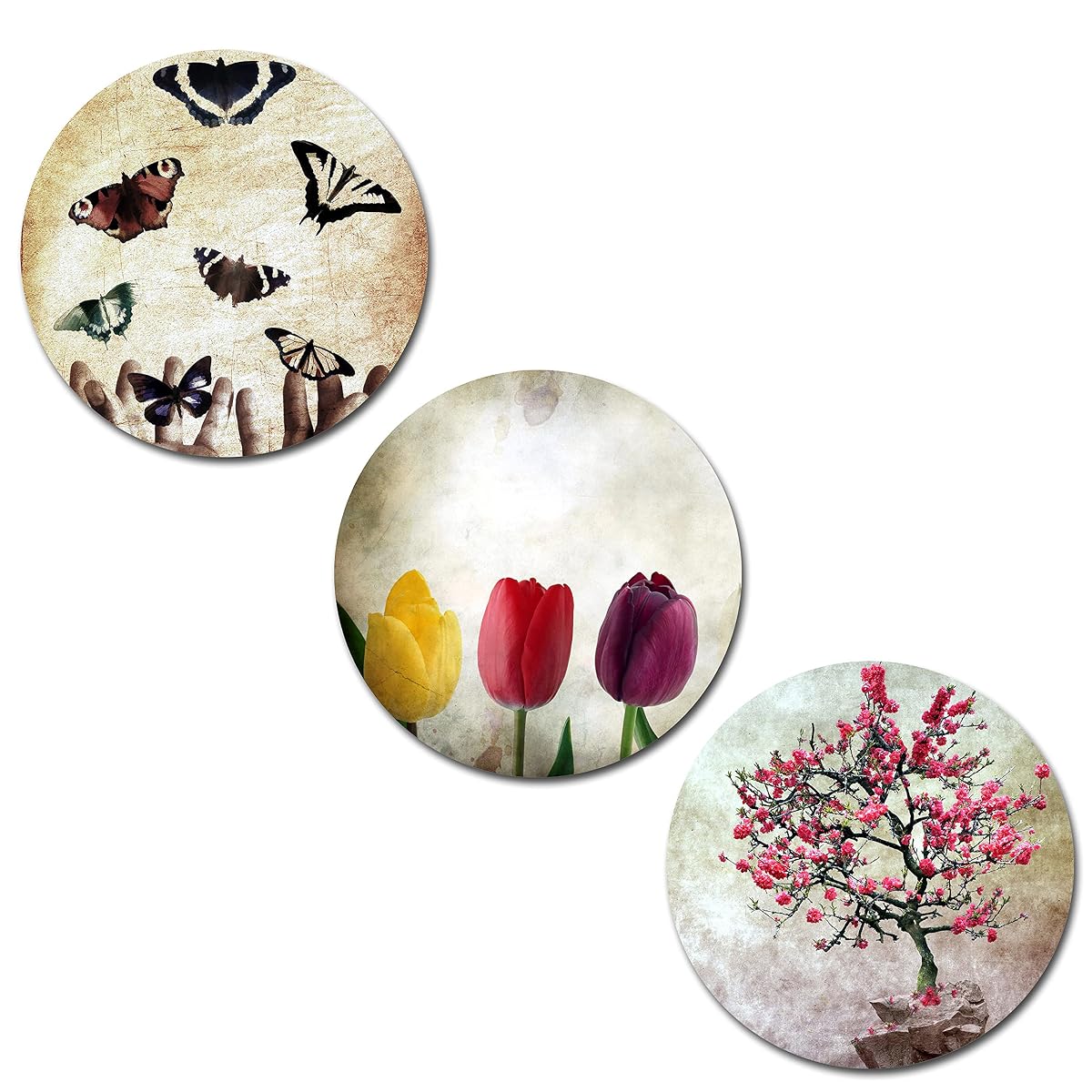 KARTIK Round Wall Paintings Preety Flower and Butterfly Painting for Living