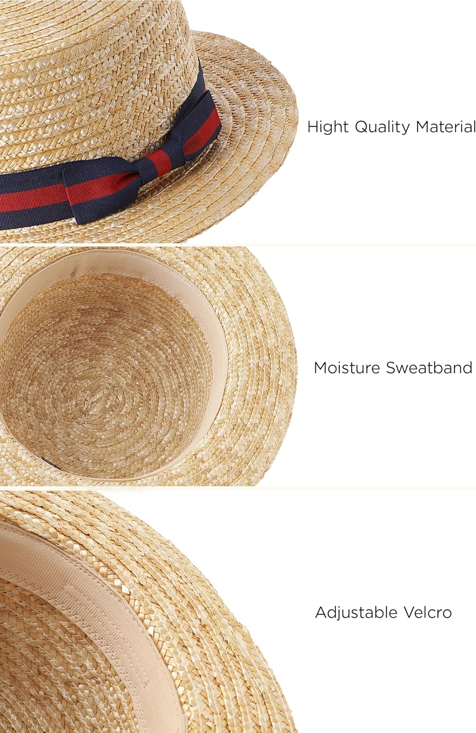BABEYOND BABYOND Mens Brim Boater Hat Gatsby Straw Panama Hat Fedora Summer Beach Sun Hat 20s Costume Accessories - Image 5