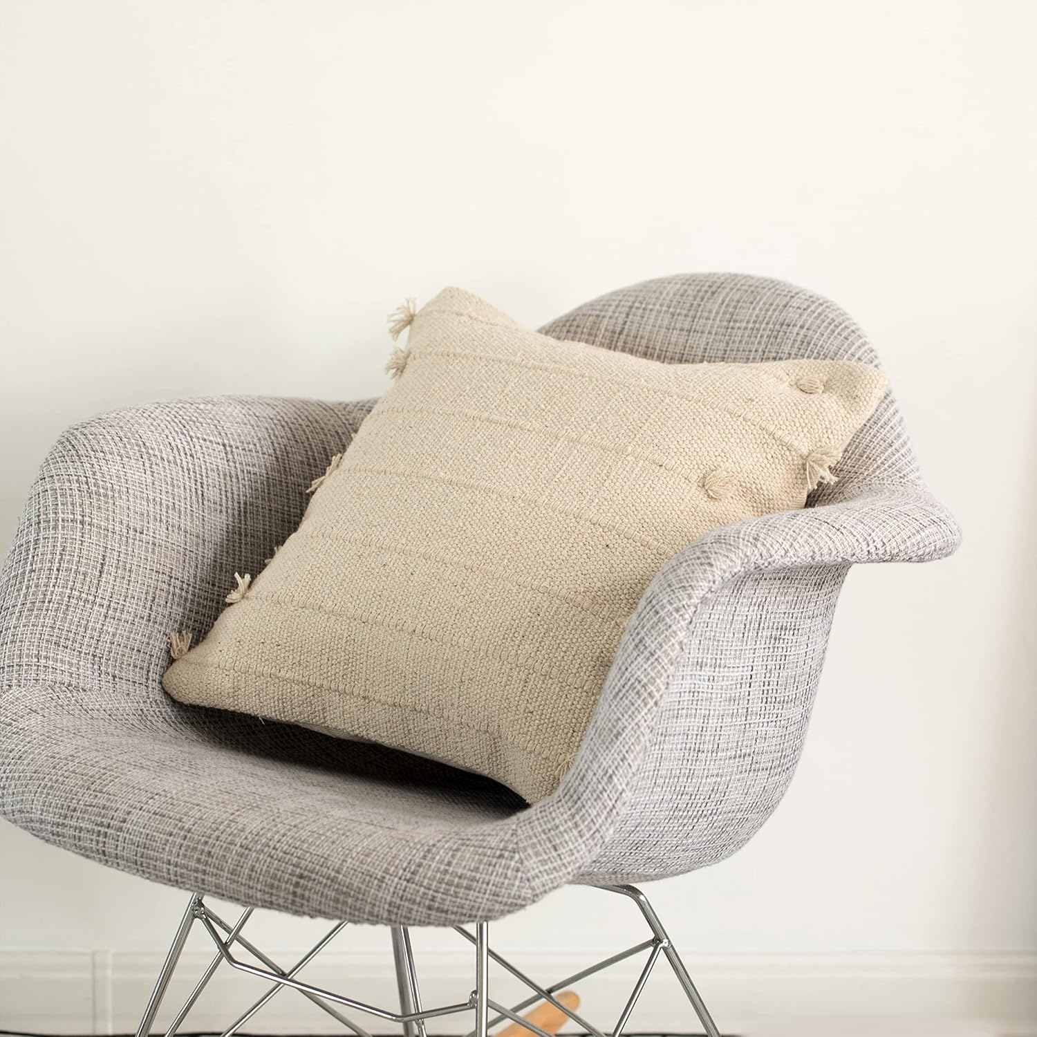 Deerlux 16" Handwoven Cotton Throw Pillow Cover with Drawstring, Natural