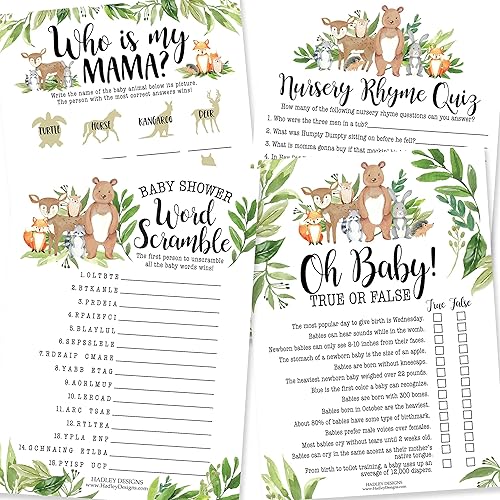 Miniatura 1 de Hadley Designs 25 palabras del bosque para baby shower, 25 juegos verdaderos o falsos, 25 juegos a juego de animales para bebé, 25 juegos de rima