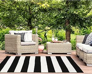 Liora Manne Sorrento Rugby Stripe Reversible Lightweight Rug, 7'6" x 9'6", Black/White