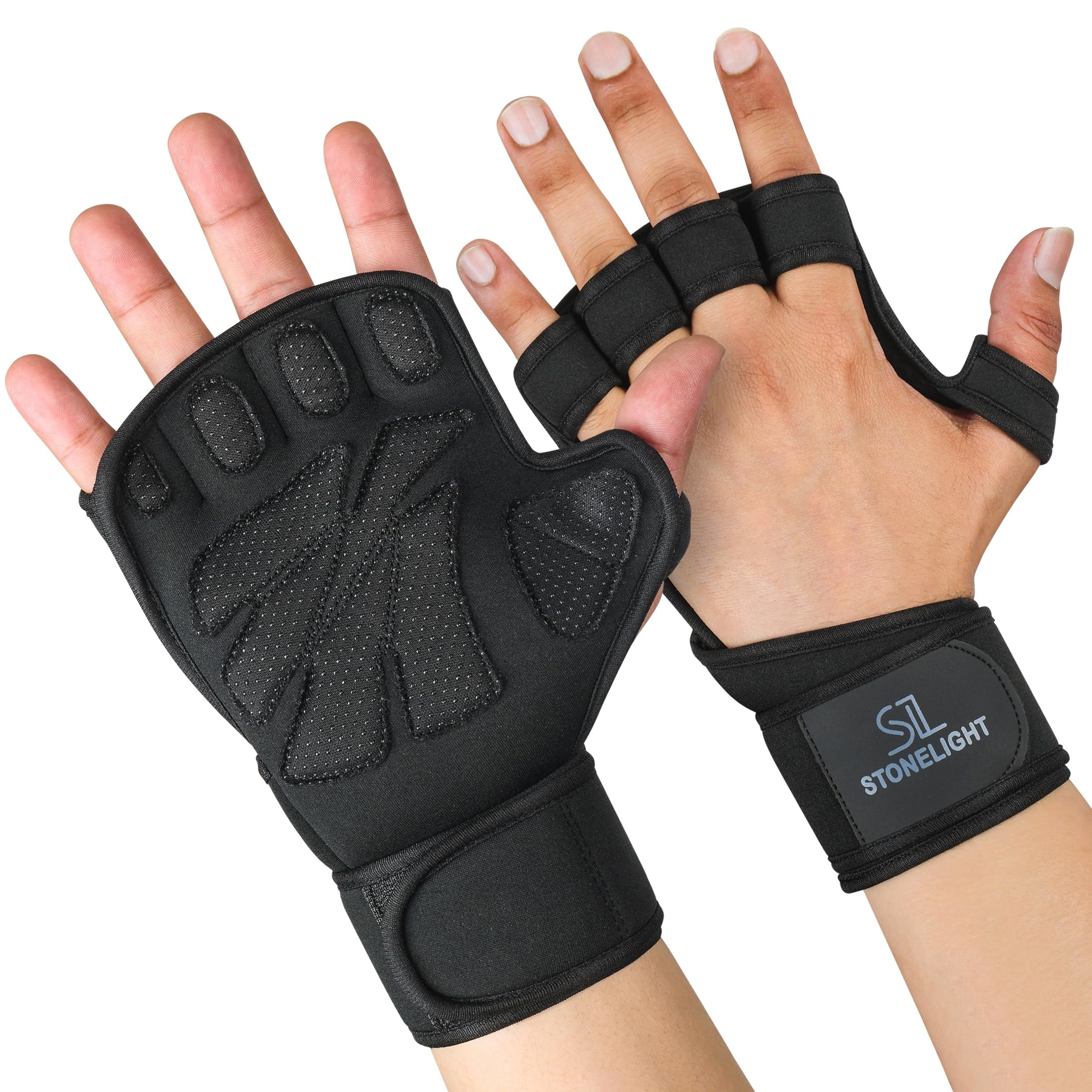 STONELIGHT Gym Gloves for Men & Women – Open Workout Gloves with Adjustable Wrist Wrap, Breathable Silicone Grip Design for CrossFit, Weightlifting, Bodybuilding, Powerlifting & Calisthenics (Medium)