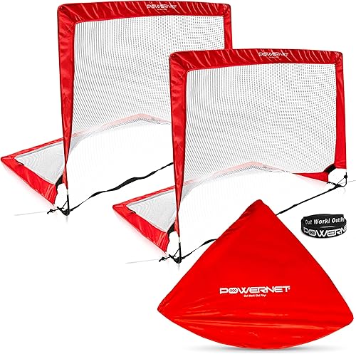 PowerNet Popup - Red portátil para porterías de fútbol, 2 porterías con bolsa de transporte, marco ligero duradero, configuración rápida, fácil