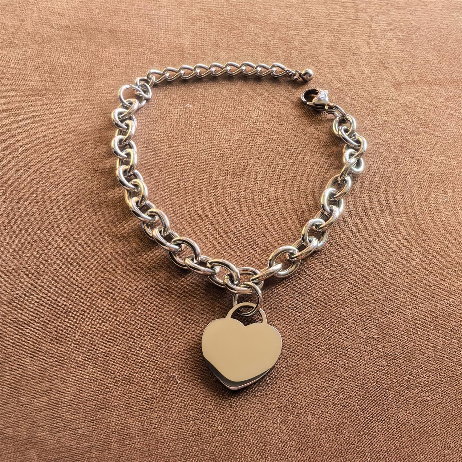 WangGao Elegent Love Stainless Steel Heart Charms Link Chain Bracelet for Women Blank Heart Charm Bracelets Birthday Gifts for Lover - Image 5