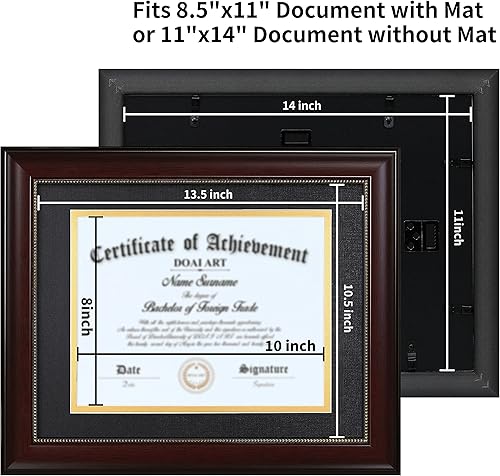 Miniatura 9 de DOAI ART Marco de diploma de 8.5 x 11 pulgadas, exhibición clásica de caoba de 8.5 x 11 pulgadas con paspartú negro sobre dorado o documento y