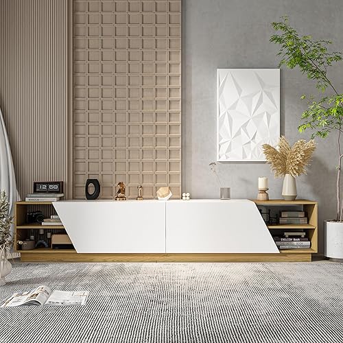 Miniatura 8 de AIEGLE Moderno soporte de TV para televisores de más de 100 pulgadas, centro de entretenimiento con 2 cajones y estantes, consola multimedia grande,