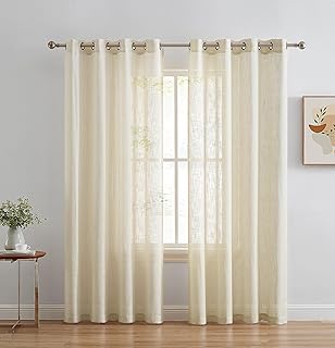 HLC.ME Abbey Faux Linen Textured Semi Sheer Privacy Light Filtering Transparent Window Grommet Floor Length Thick Curtains Drapery Panels for Office & Living Room, 2 Panels (54 W x 84 L, Beige)