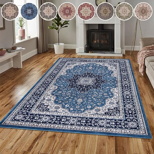 cozily Vintage Traditional Oriental Rome Anti Fatigue Turkish Mat Washable Jute Backing Extra Large Area Rugs for Hallway Kitchen Living Room Office Bedroom Aisle Corridor (200x290, Blue)