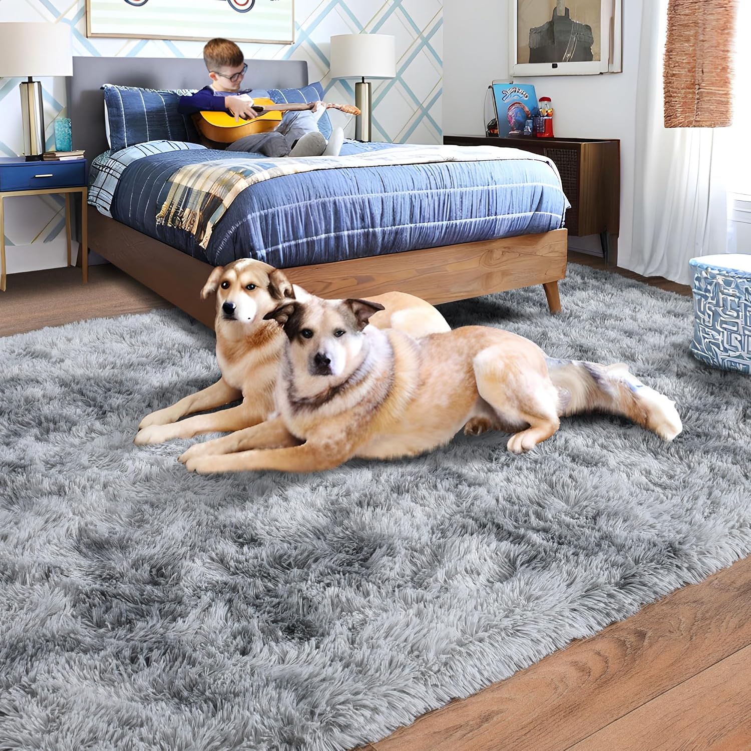 Rugs for Bedroom 4x6, Soft Shaggy Modern Shag Area Rug for Living Room, Upgrade Non-Slip Plush Fluffy Carpet for Kids Boys Girls Room Home Decor Aesthetic, Light Grey
