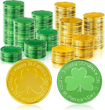OHOME Gold Coins St Patricks Day - 120 Pieces Shamrock Plastic Coins Green and Gold St. patricks Day Accessories for St Patricks Day Decorations Birthday Crafts Party Favors Decor