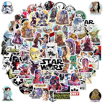 100pcs Star Wars Stickers for Kids Water Bottle, Cool Movie Vinyl Waterproof Decal for Girl Teen Adult Laptop Phone Skateboard Guitar Luggage Notebook Helmet