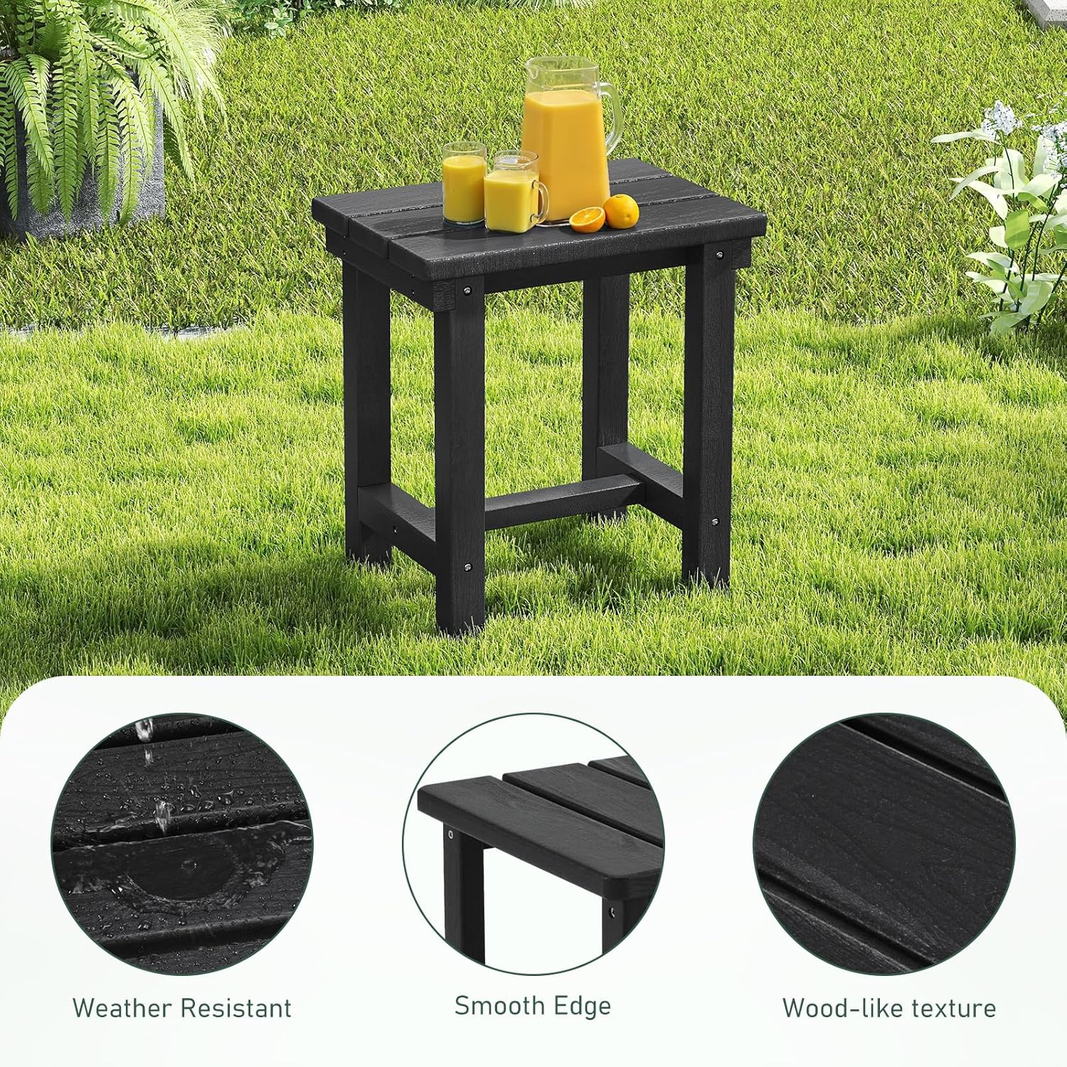 Furnimart Adirondack 16.5" Square Outdoor Side Table, Extra-Thick HDPE Weather-Resistant Small Patio Table, Black Outdoor End Table for Garden Balcony Yard Deck Poolside(Black)