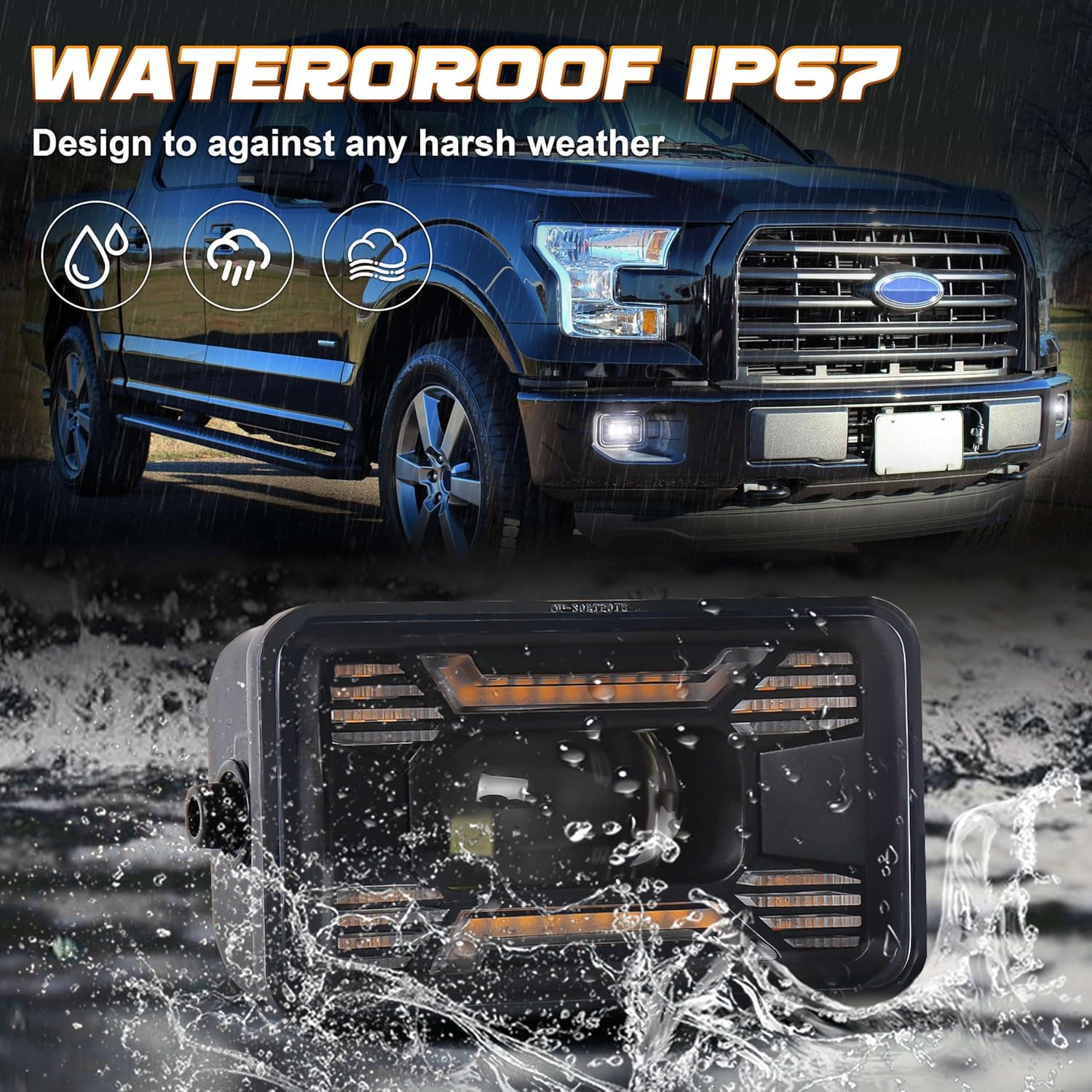 LED Fog Lights F150 Fog Lights with Amber DRL/Turn Signal Rectangular Fog Lights Assembly kit Compatible with Ford F150 2015-2020 Super Duty 2017-2018 1Pair