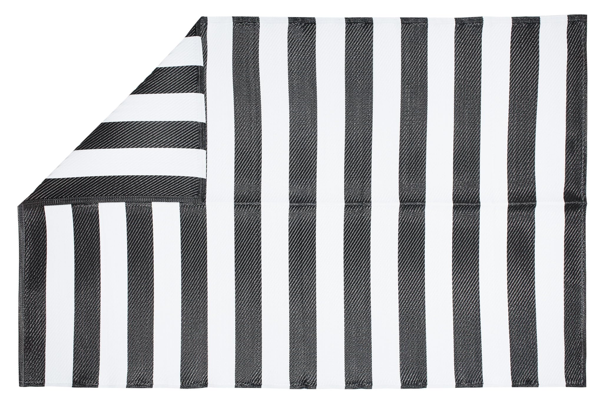 TAPISO Ibiza Teppich Outdoor Zweiseitig Wendbar Wasserdicht Resistent Streifen Zebra Weiß Schwarz Picknick Strand Garten ÖKO-TEX 120 x 180 cm