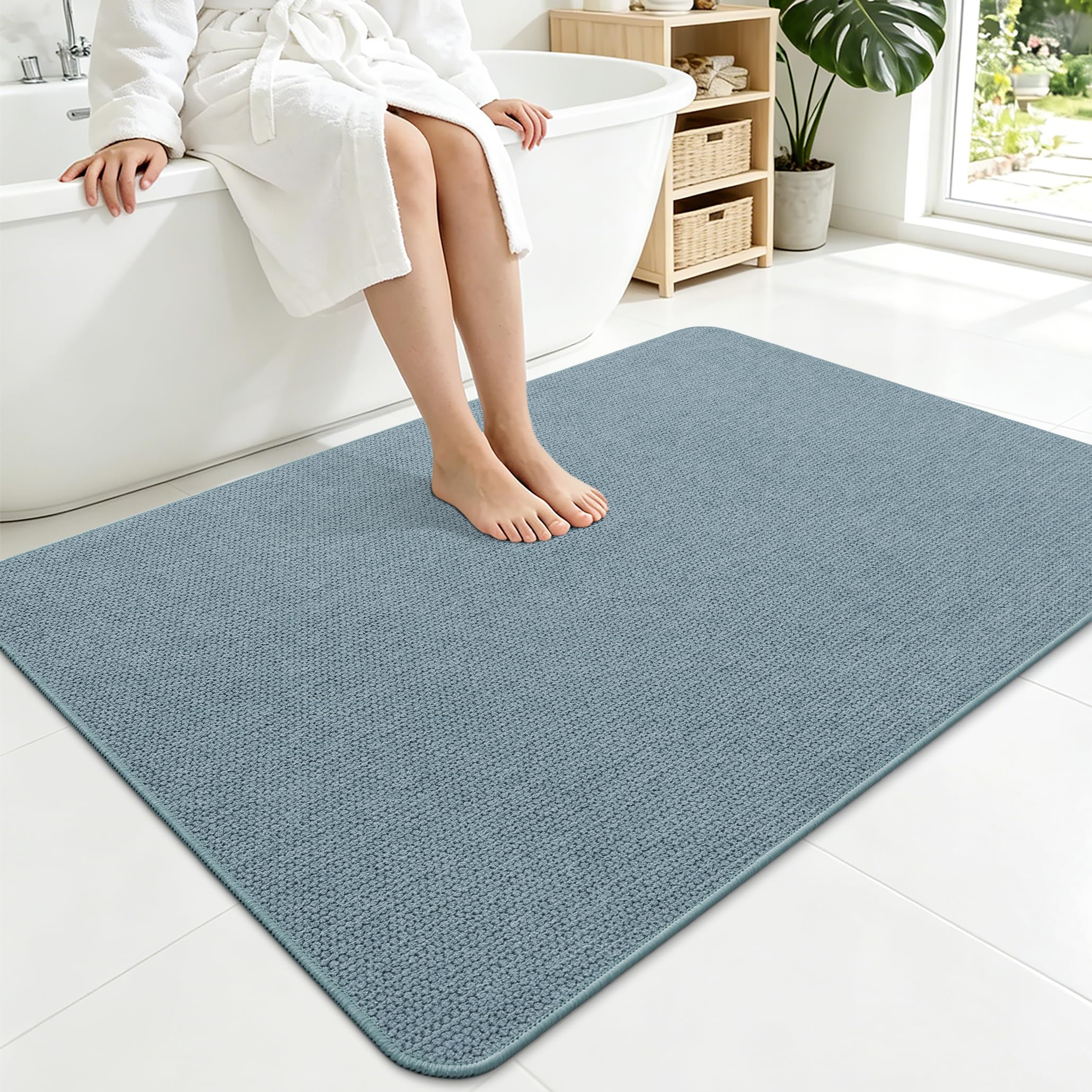 Smiry Ultra Thin Bath Mat 40x32, Non Slip Rubber Washable Bathroom Rugs