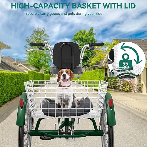 Miniatura 32 de YITAHOME Triciclo para adultos, bicicletas de 3 ruedas de 24 y 26 pulgadas, bicicleta de triciclo de 1 velocidad para adultos con cestas extraíbles