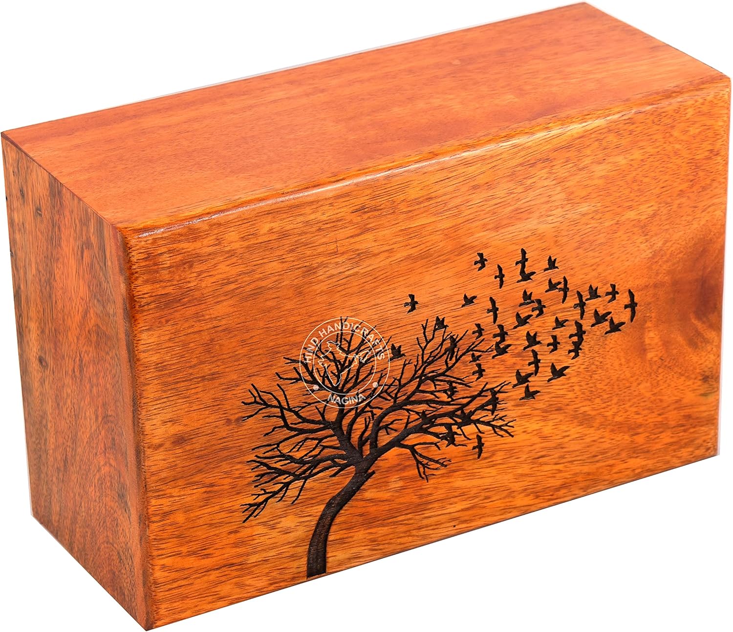 Handcrafted Wooden Cremation Urn for Human Ashes | Tree of Life Memorial Box with Secure Closure | Large 250 Cu in Burial Urn (11” x 7” x 4.5”, 1.3 kg)