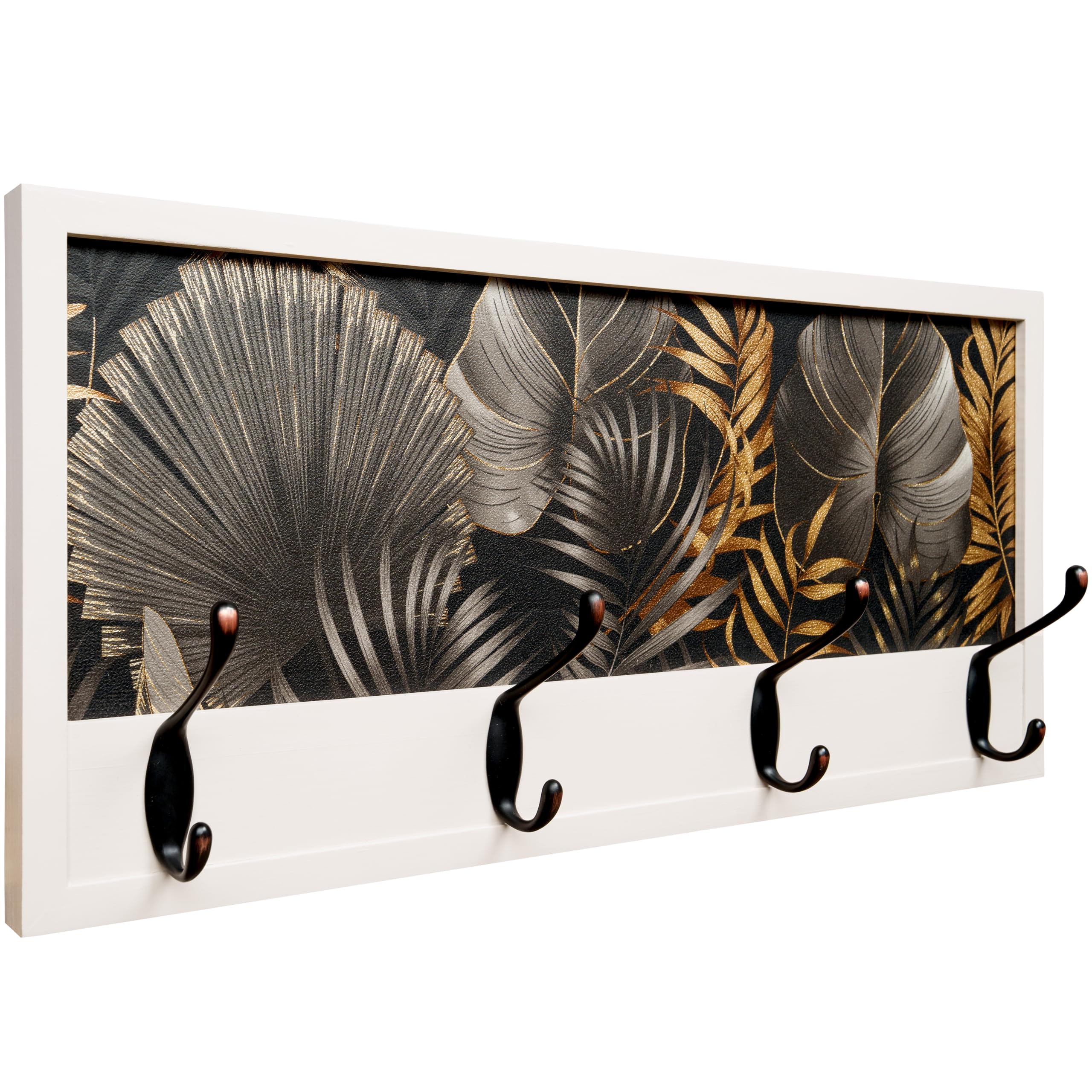 Perchero Pared Madera 52x25cm Jungle Glam Blanco 4 Ganchos | Hecho en España. 4 ganchos dobles (8 colgadores) para ropa y abrigos. Ideal para entrada, salón u oficina.