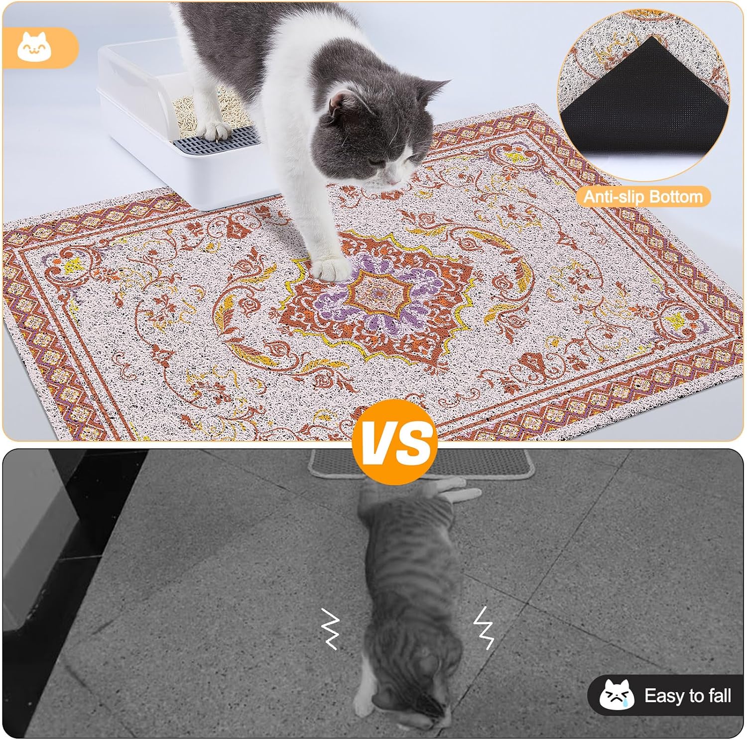 Glittme Cat Litter Mat with Non-Slip Bottom Litter Box Mat 40"X30" Litter Trapping Mat Easy to Clean Washable Cat Food Mat for Kitty,XL