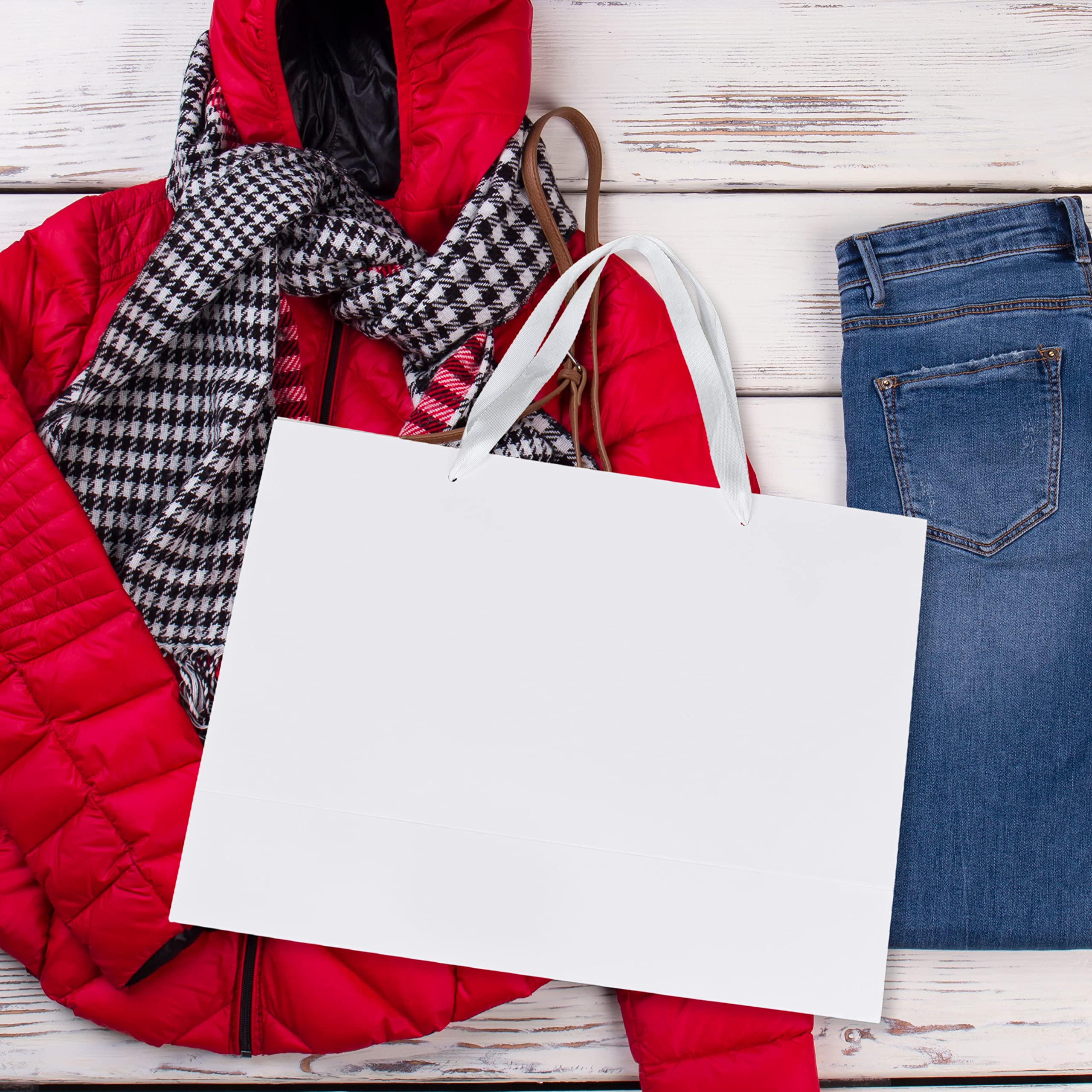 Poches Cadeaux Flocons De Neige, Sac Cadeaux Papier Blanc Et Argenté