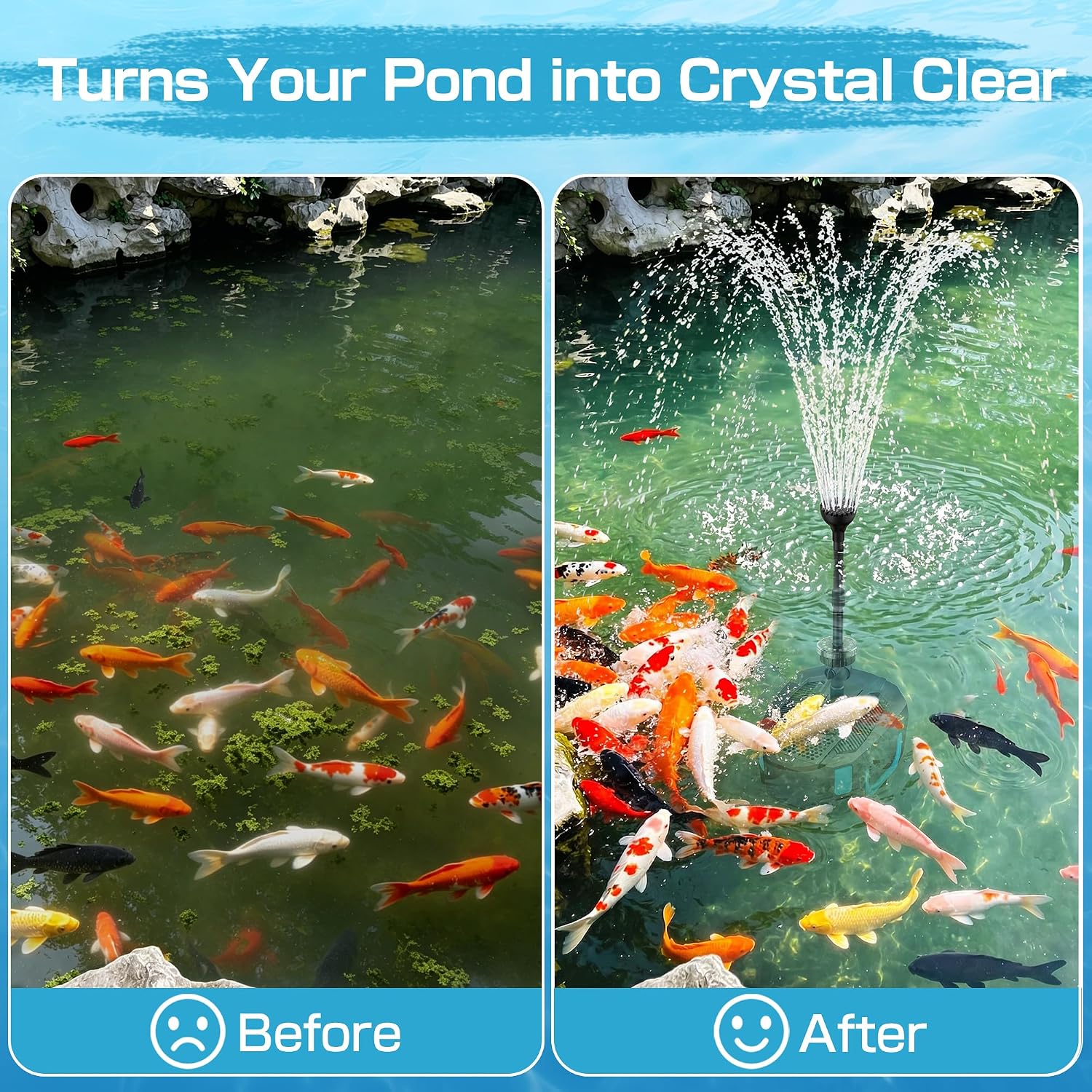 850GPH All-in-1 Pond Pump and Filter Kit for Ponds Up to 750 Gallons, Built in U - V Light & Colorful LED, Submersible Fountain Pump for Koi Ponds, Waterfalls & Features to Clean Green Water