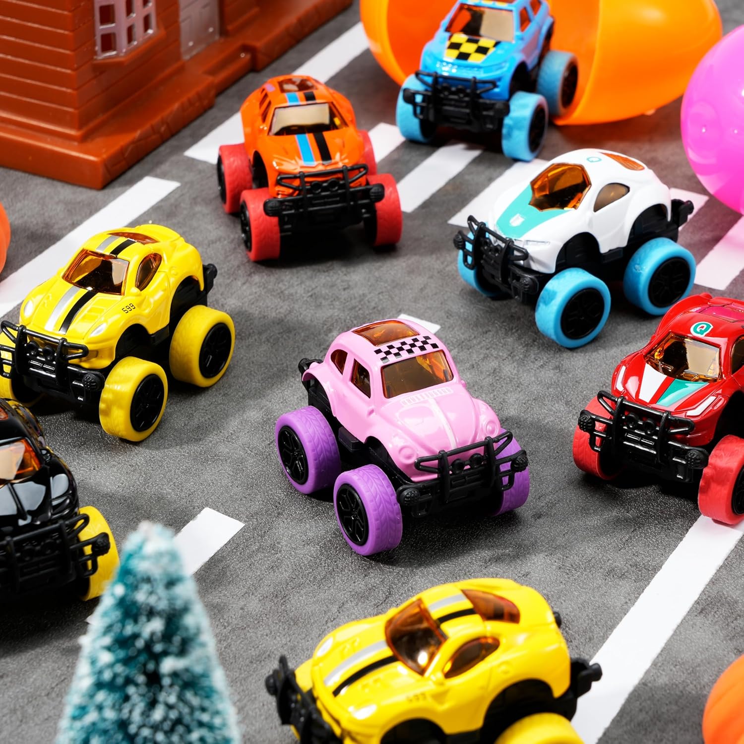 JOYIN 12 Pcs Pullback Monster Cars Filled Easter Eggs for Basket Stuffers/Fillers, Easter Eggs Hunt, Party Favor for Boys, Classroom Prize Supplies - Image 3