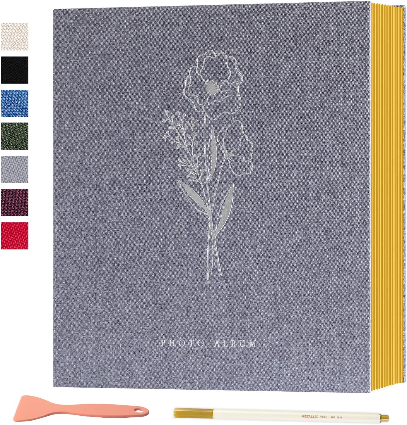 Lanpn Self Adhesive Photo Album Scrapbook 40 Pages, Linen Photos Albums DIY Sticky Magnetic Pages holds 4X6 7x5 A5 Picture for Family Wedding Birthday (Small-20 Sheets/40 Pages, Grey)