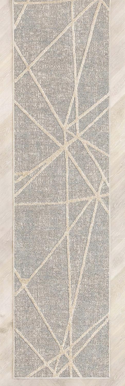 Well Woven Custom Size Hallway Stair Runner - Choose Your Length - 27 Inches Wide x 6 Feet Long Runner (27" x 6' Runner) Rug - Grey Ivory Telas Soft Touch, Modern Geometric - Hi-Lo Pile