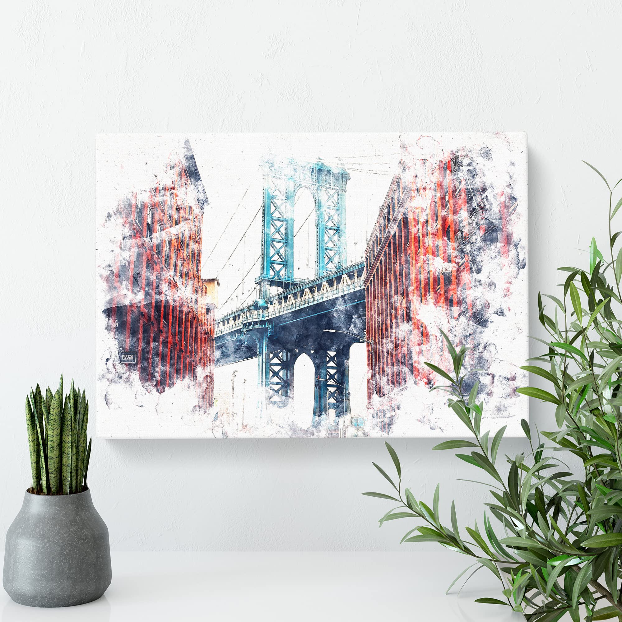 George Washington Bridge Watercolour Canvas Print, Mixed, 25L x 50W cm - Image 3