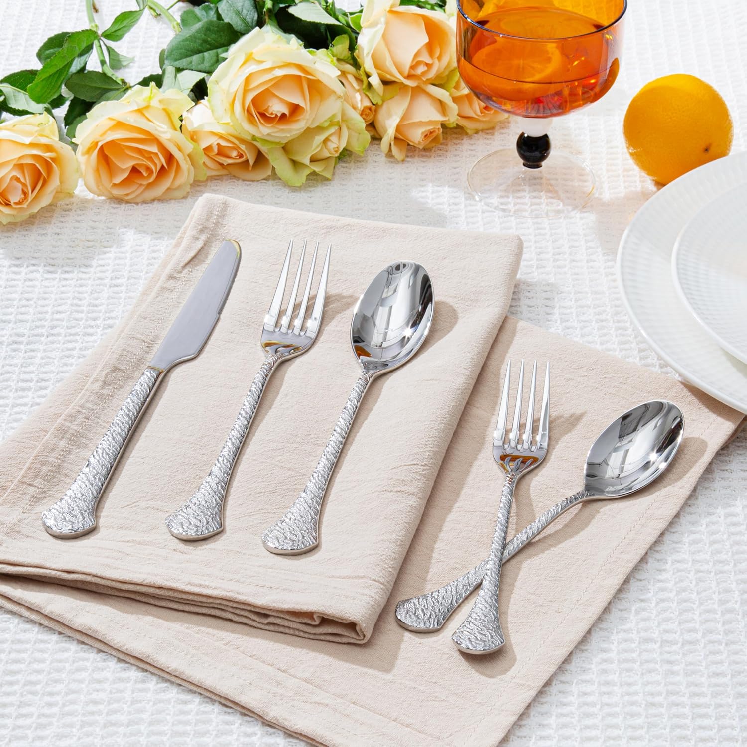 KINGSTONE Premium Silverware Sets, 18/10 Stainless Steel Flatware Set,20-Piece Cutlery with Tin Flow Handles, Dishwasher Safe (20-Piece)