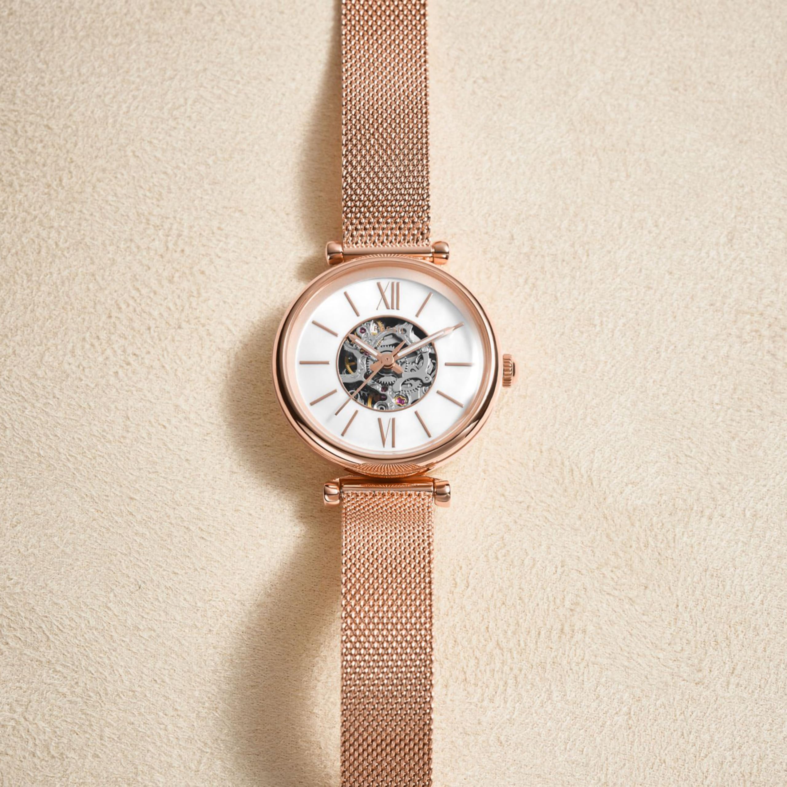Fossil Reloj Carlie para Mujer, Movimiento automático con Correa de Malla de Acero Inoxidable