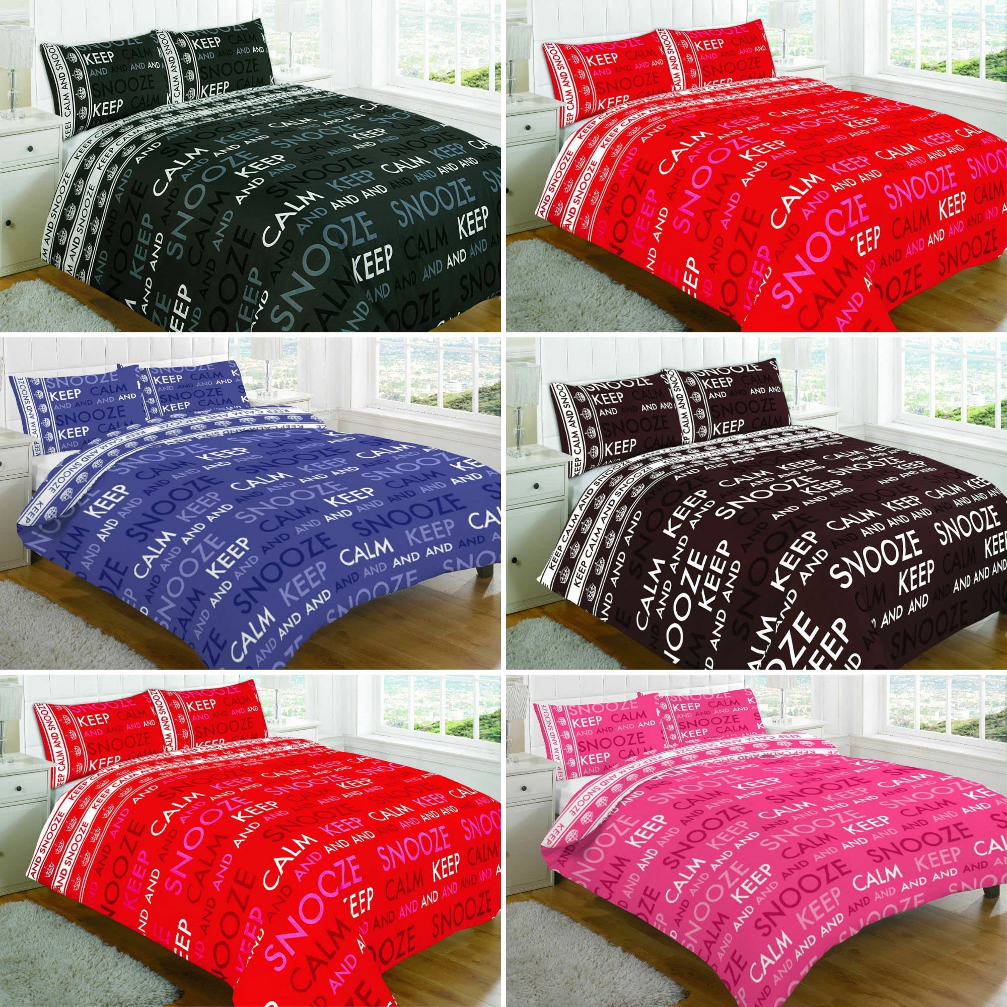 London Dream Printed Duvet Cover Keep Calm & Snooze Bedding Set with Pillowcases, Comfortable & Reversible Calm Slogan Quilt Bed Sets (Blue, King 220 x 230 cm)