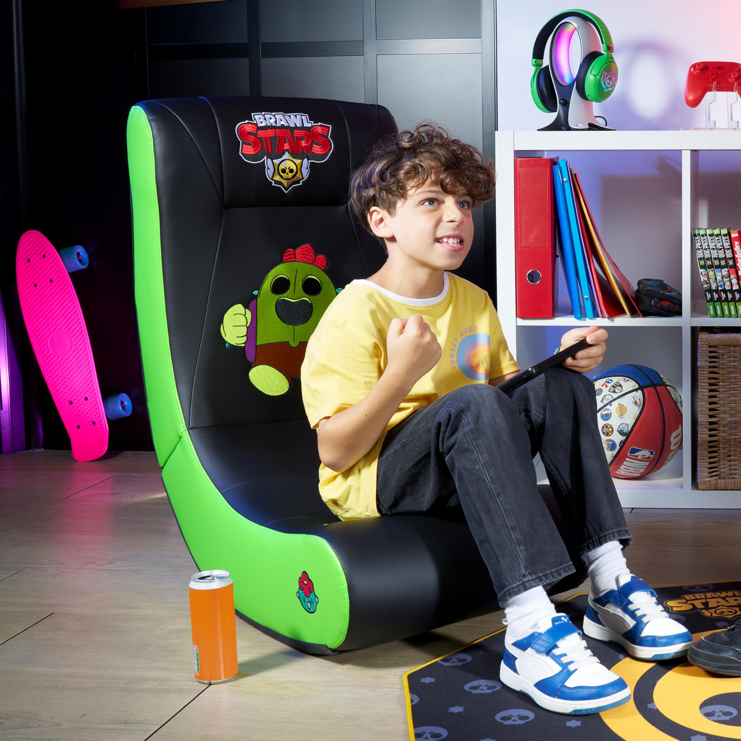 SUBSONIC Sedia a Dondolo da Gaming Spike per Brawl Stars, Ergonomica con Licenza Ufficiale, in Similpelle Nera e Verde, con Poggiatesta, Pieghevole, per Soggiorno e Camera da Letto
