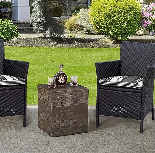 Miniatura 37 de Ball & Cast Mesa auxiliar de tocón de madera sintética, mesa auxiliar de hormigón MgO, taburete de jardín con forma de copa de vino, gris, juego de 1