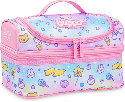 Blippo Lonchera rosa para niñas Lonchera aislada para niños Bolsa de almuerzo de doble compartimento para niñas Bolsa de almuerzo para niños para